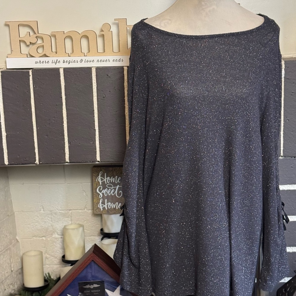 Juicy Couture Metallic Gray Long Off Ruched Sleeves Shoulder Sweater